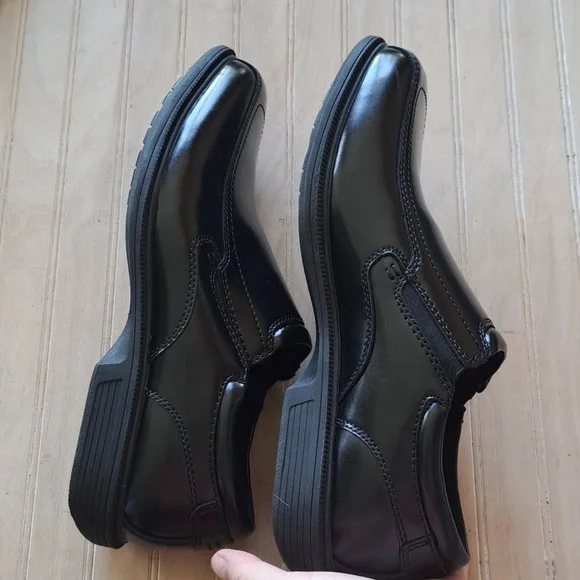 Nunn Bush Kore Bleeker Street Bike Toe Slip On Black Leather Comfort Dress Shoes